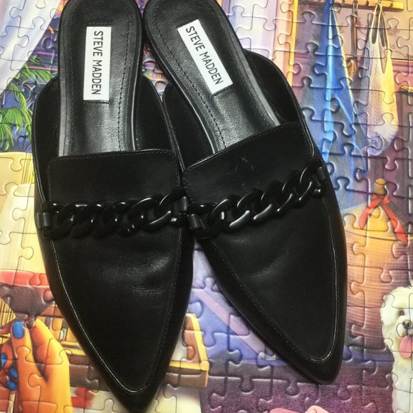Steve Madden new without tags or box leather uppers Black with chain accents 8.5 - Picture 1 of 5